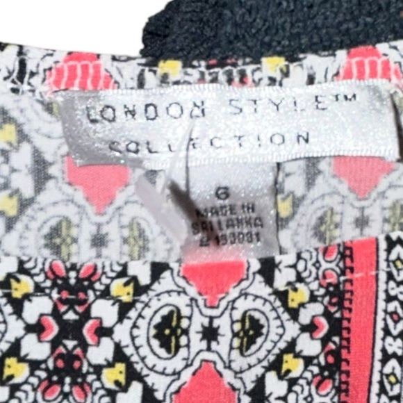 London Style Midi Sz 6 Dress paisley and geometric print black/tan/white/ pink - Picture 5 of 7